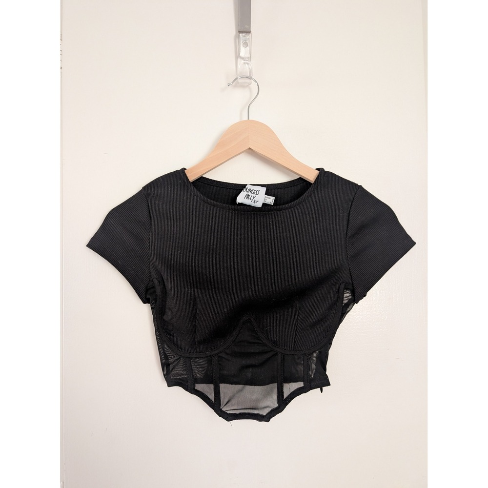 Princess Polly Black Mesh Corset Crop Top Grunge Fairy‎ Whimsigoth Y2K Womens 2